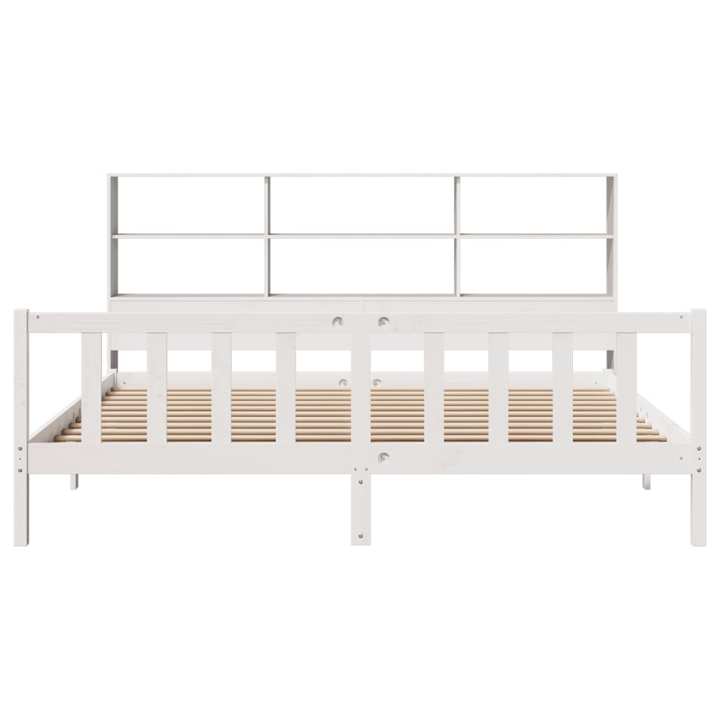 Lit bibliothèque sans matelas blanc 180x200 cm bois pin massif
