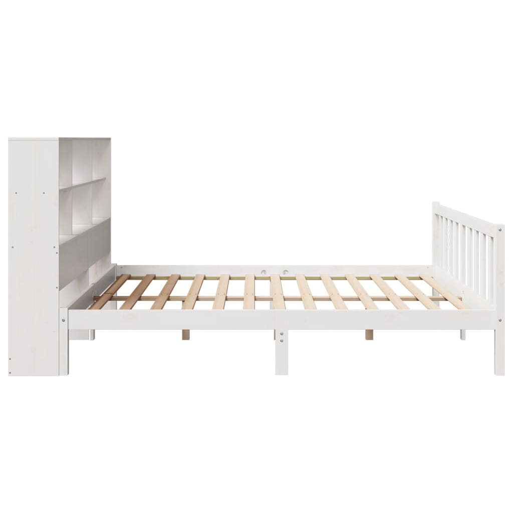 Lit bibliothèque sans matelas blanc 180x200 cm bois pin massif - XIOS