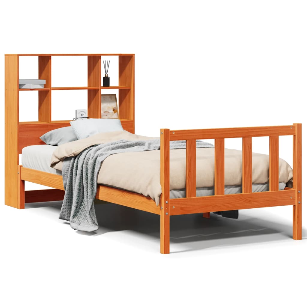 Lit bibliothèque sans matelas cire marron 100x200 cm pin massif - XIOS