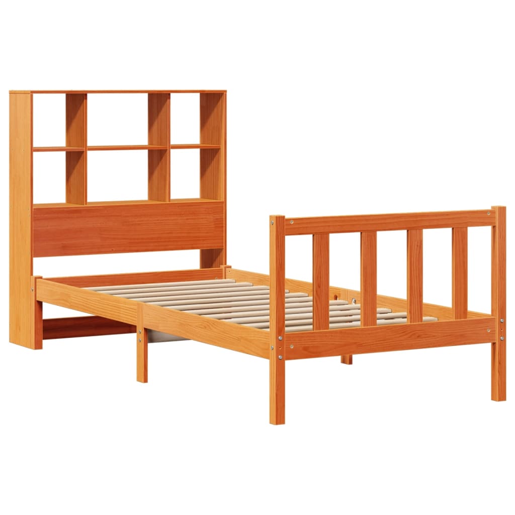 Lit bibliothèque sans matelas cire marron 100x200 cm pin massif - XIOS