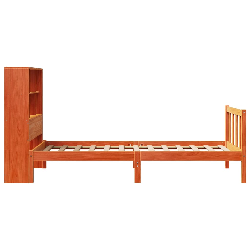 Lit bibliothèque sans matelas cire marron 100x200 cm pin massif - XIOS