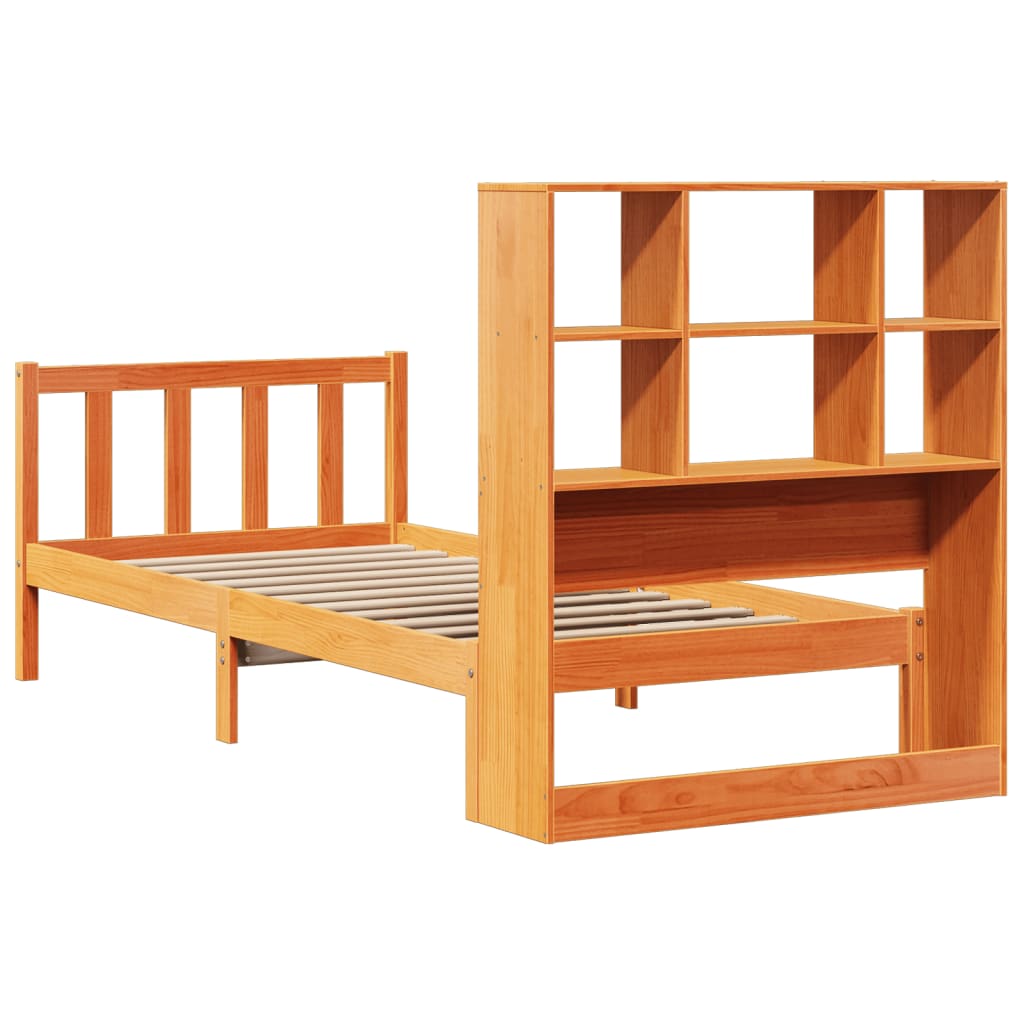 Lit bibliothèque sans matelas cire marron 100x200 cm pin massif - XIOS