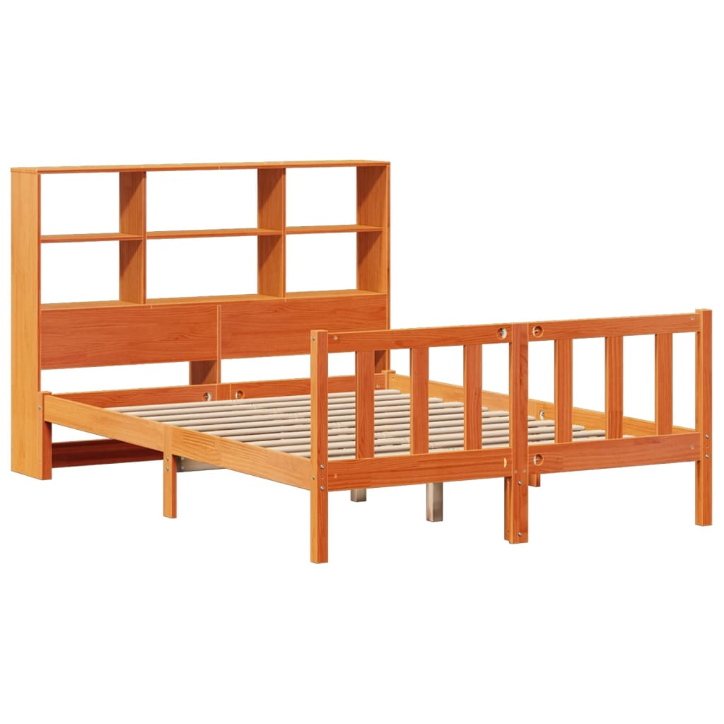 Lit bibliothèque sans matelas cire marron 150x200 cm pin massif