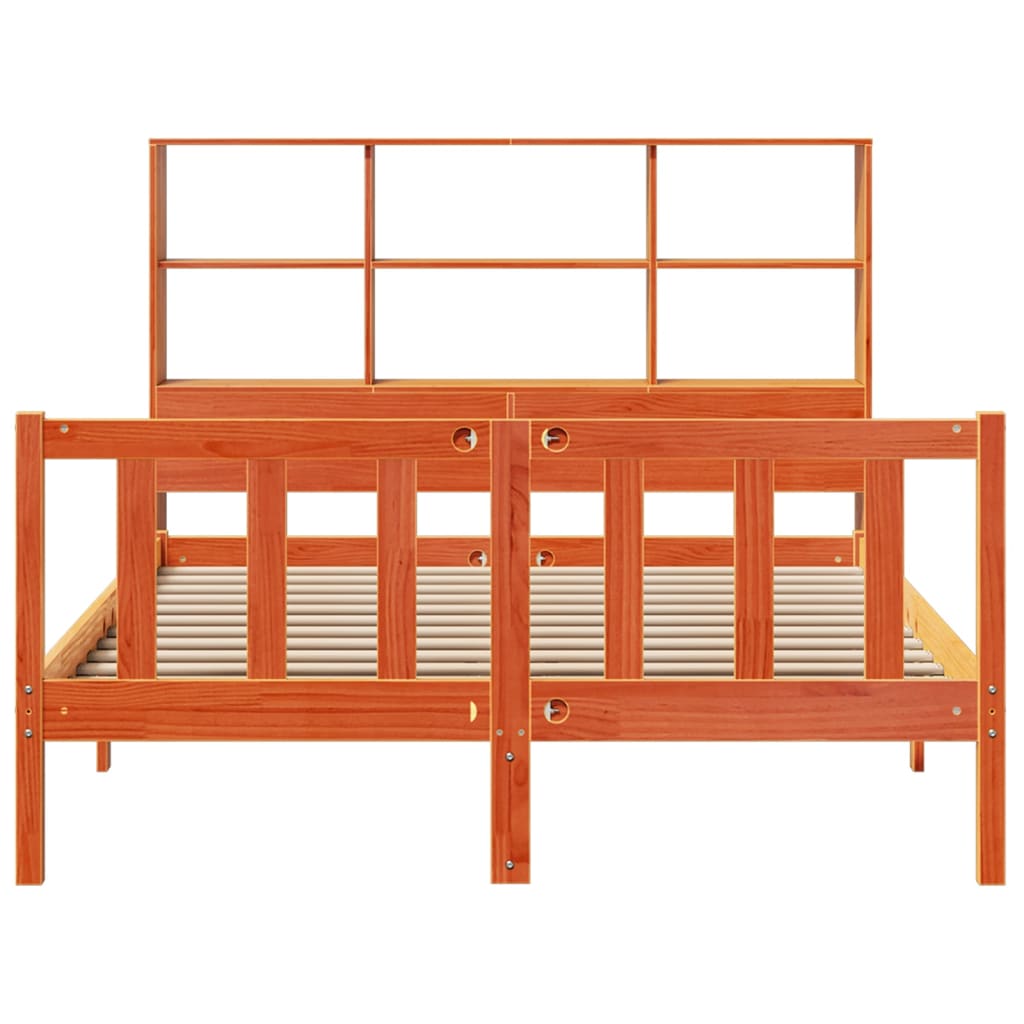 Lit bibliothèque sans matelas cire marron 150x200 cm pin massif