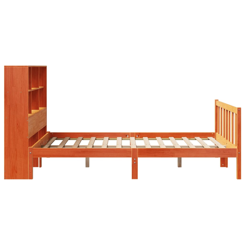 Lit bibliothèque sans matelas cire marron 150x200 cm pin massif
