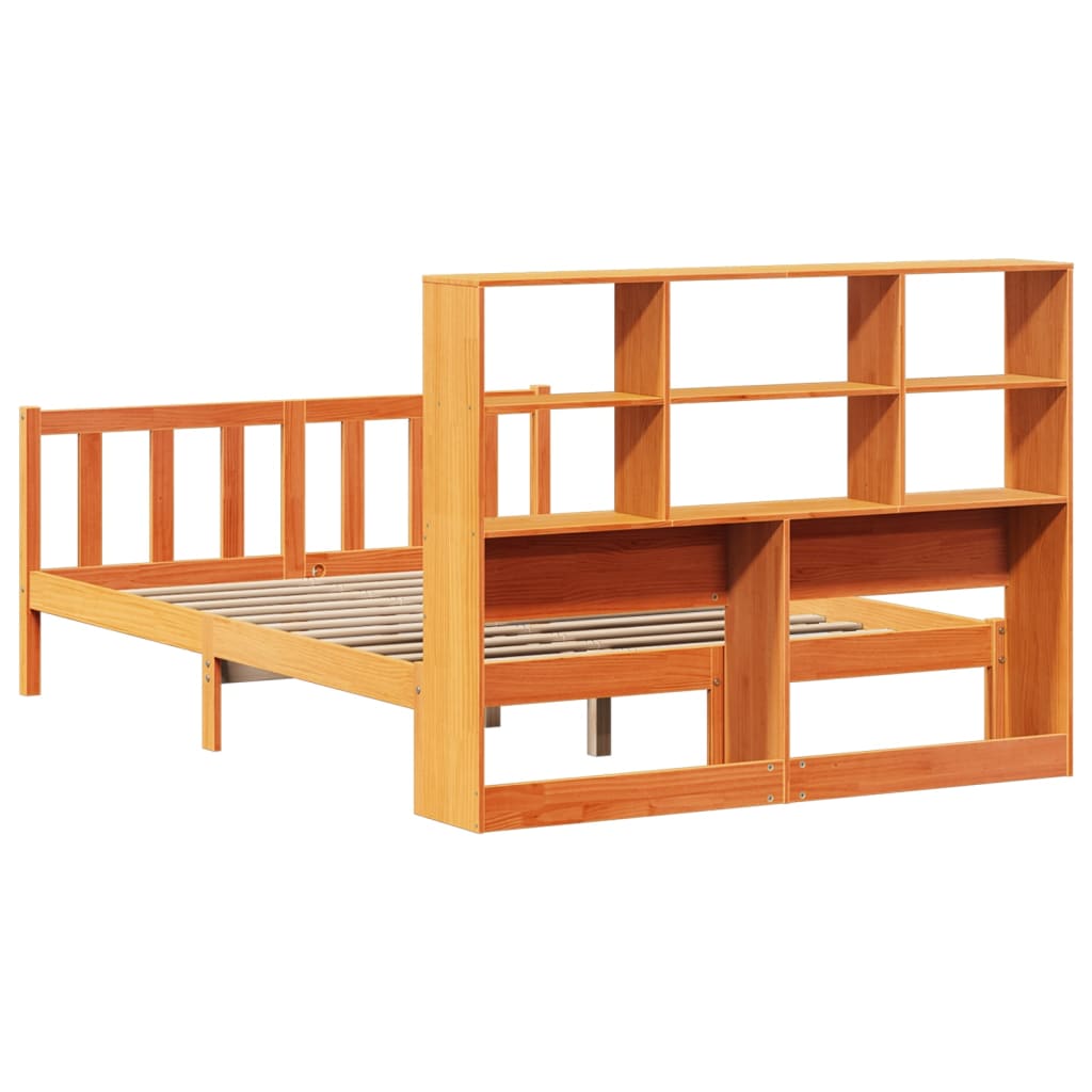 Lit bibliothèque sans matelas cire marron 150x200 cm pin massif