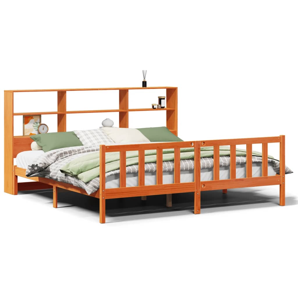 Lit bibliothèque sans matelas cire marron 180x200 cm pin massif