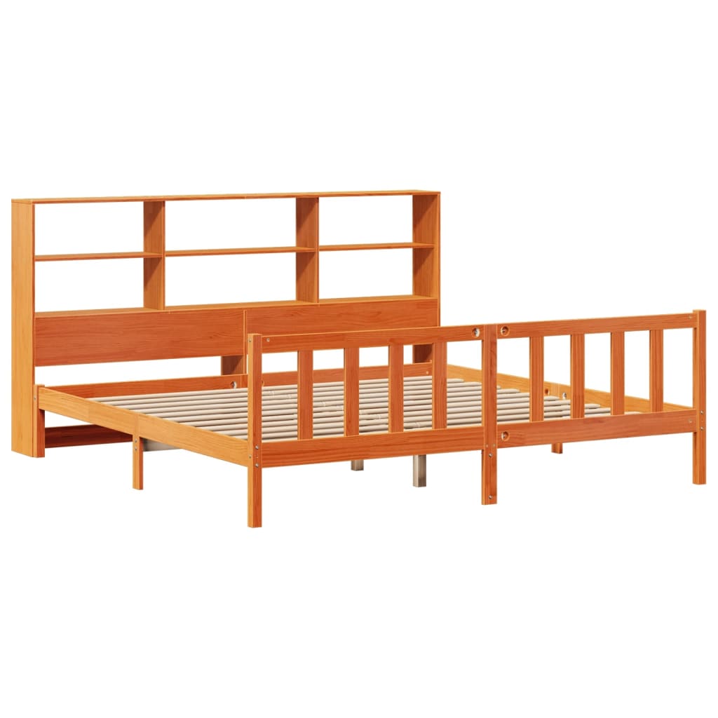 Lit bibliothèque sans matelas cire marron 180x200 cm pin massif