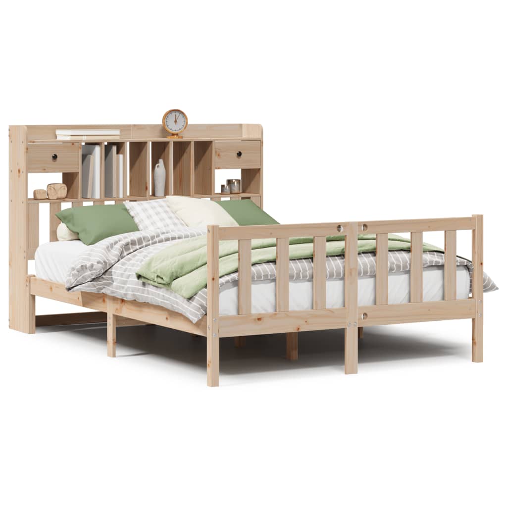 Lit bibliothèque sans matelas 140x200 cm bois massif de pin - XIOS
