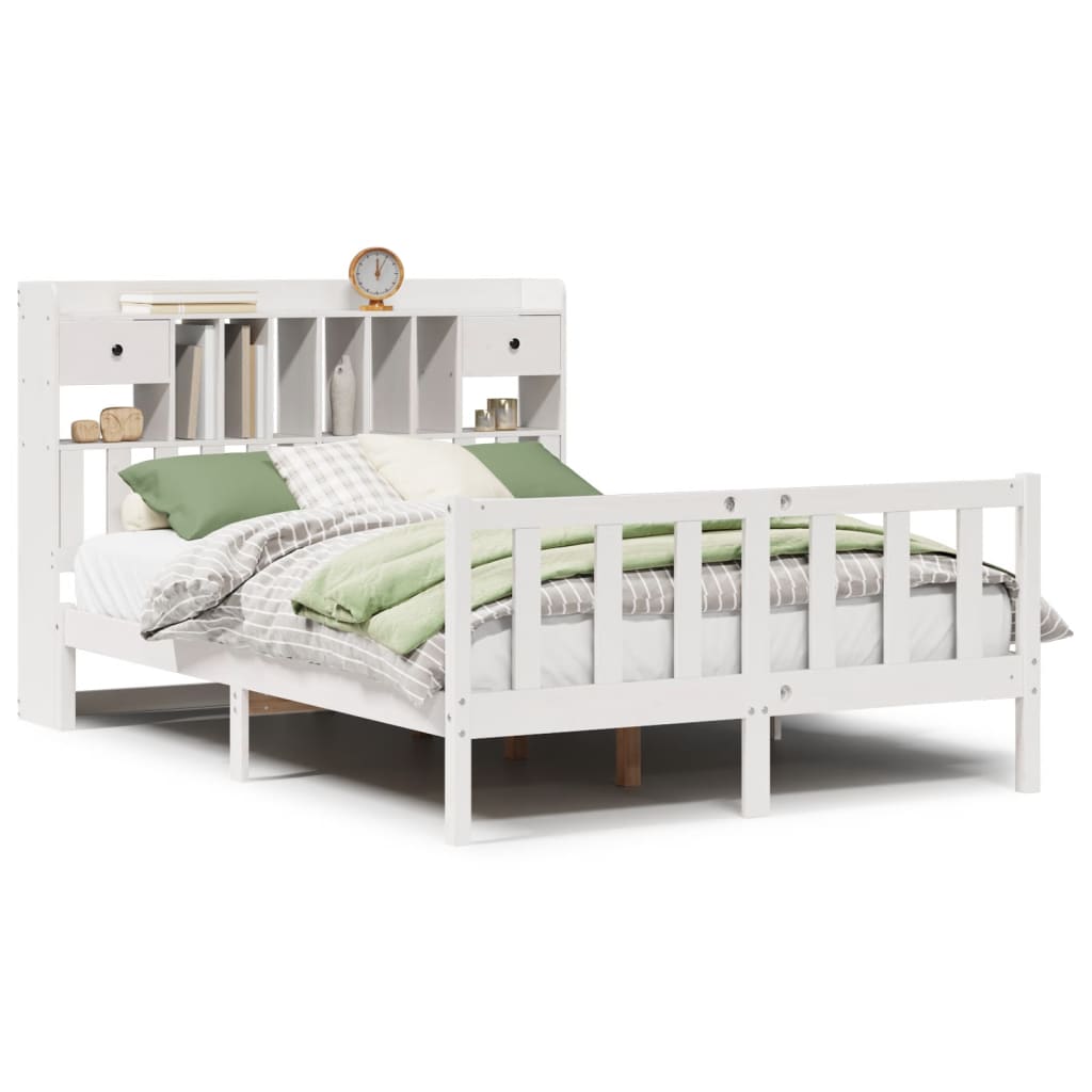 Lit bibliothèque sans matelas blanc 150x200 cm bois pin massif - XIOS