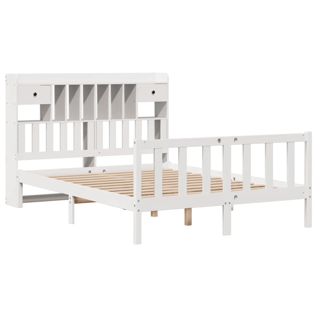 Lit bibliothèque sans matelas blanc 150x200 cm bois pin massif - XIOS