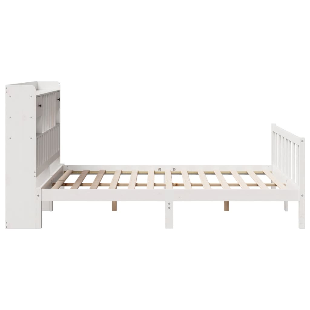 Lit bibliothèque sans matelas blanc 150x200 cm bois pin massif - XIOS