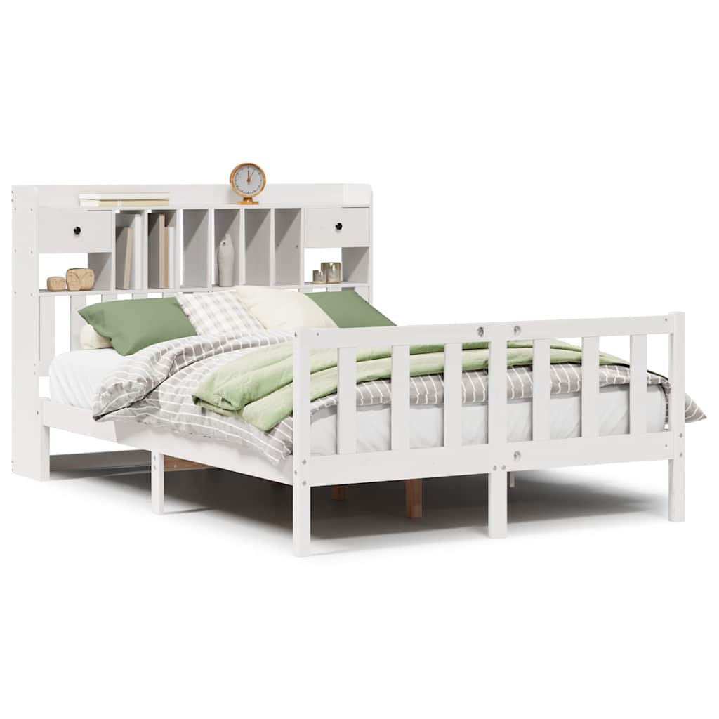Lit bibliothèque sans matelas blanc 160x200 cm bois pin massif