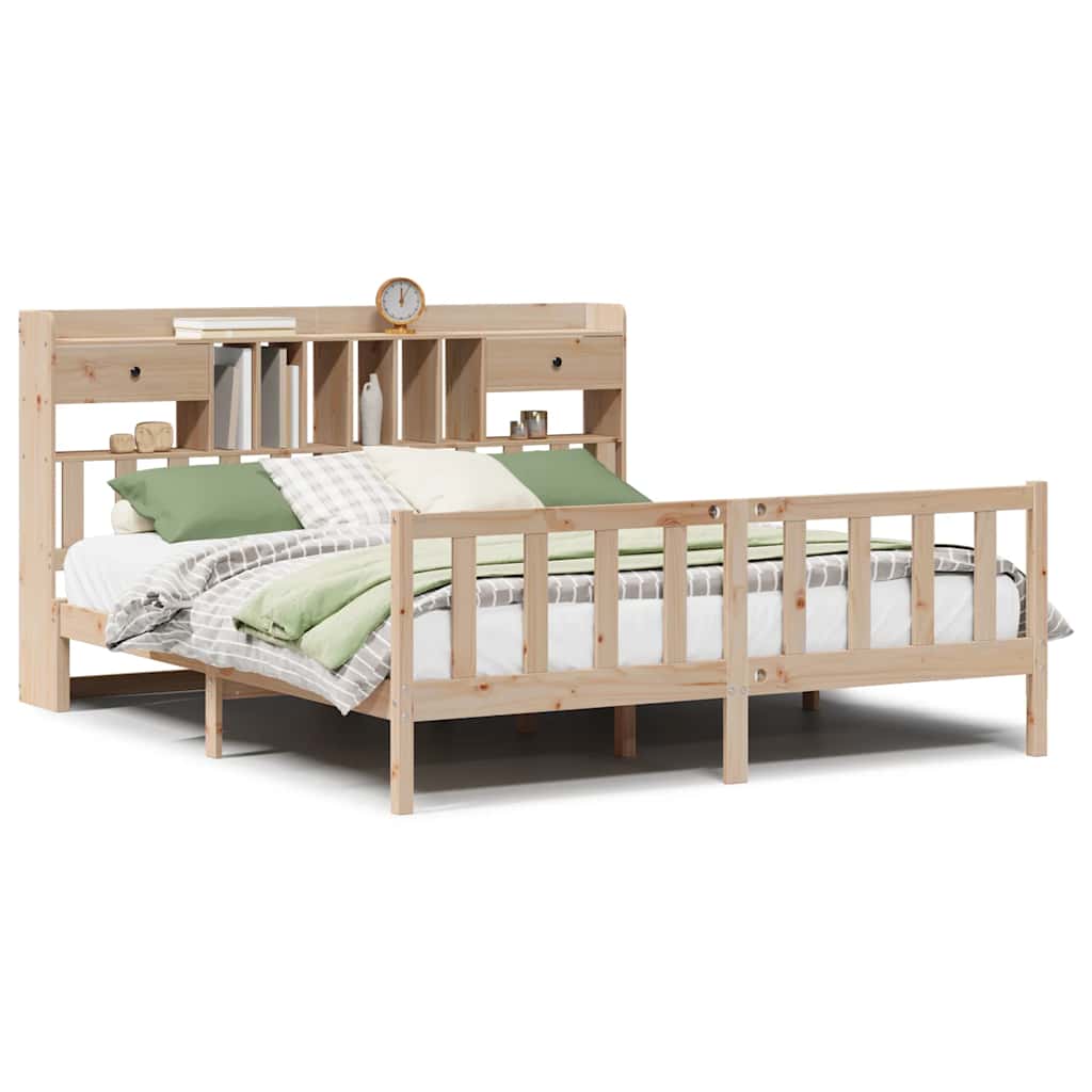 Lit bibliothèque sans matelas 180x200 cm bois massif de pin - XIOS