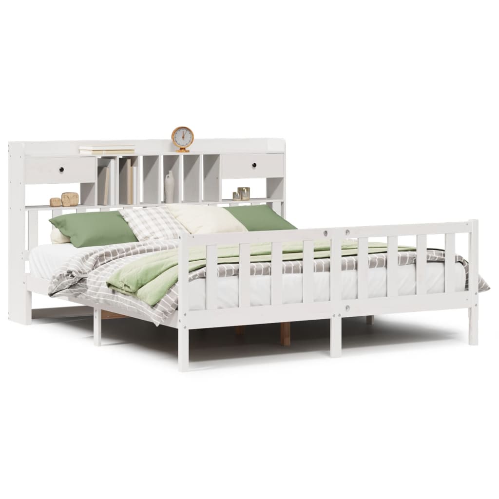 Lit bibliothèque sans matelas blanc 180x200 cm bois pin massif - XIOS