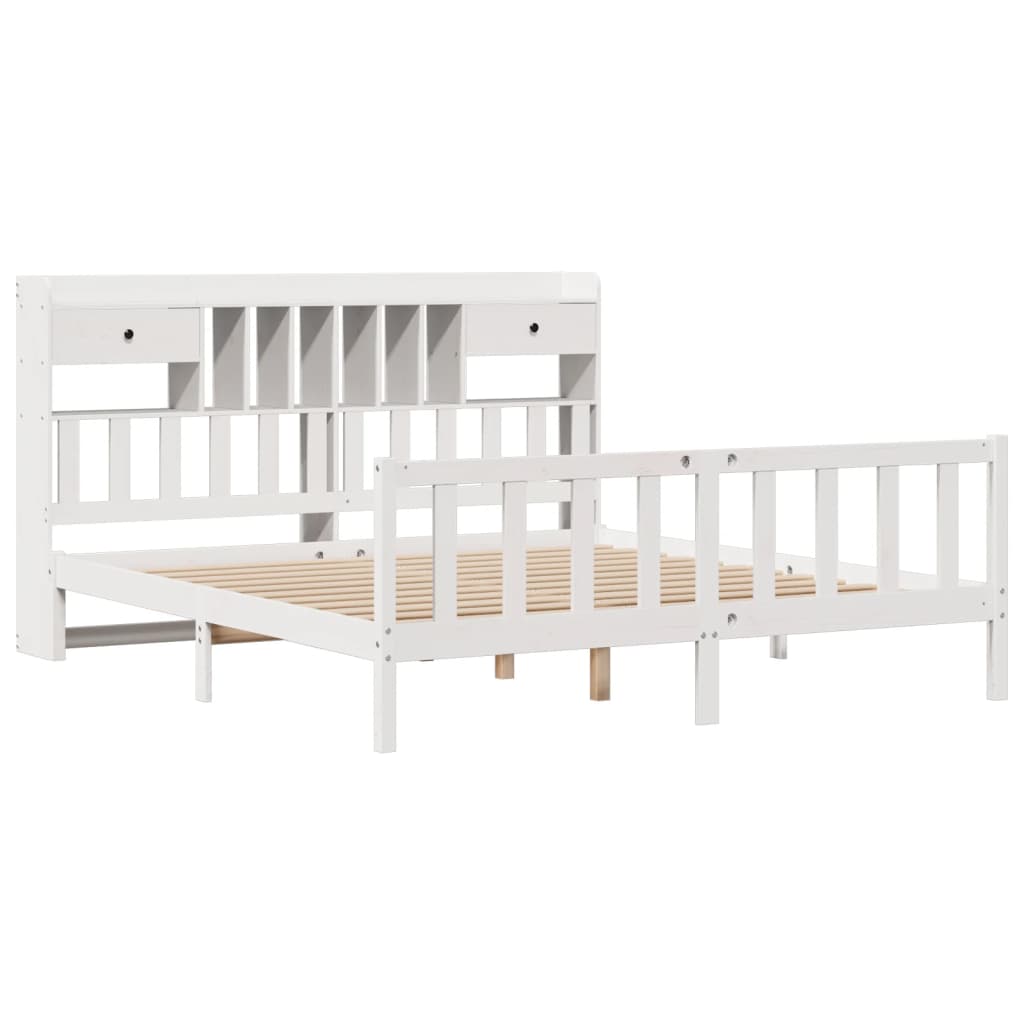 Lit bibliothèque sans matelas blanc 180x200 cm bois pin massif - XIOS