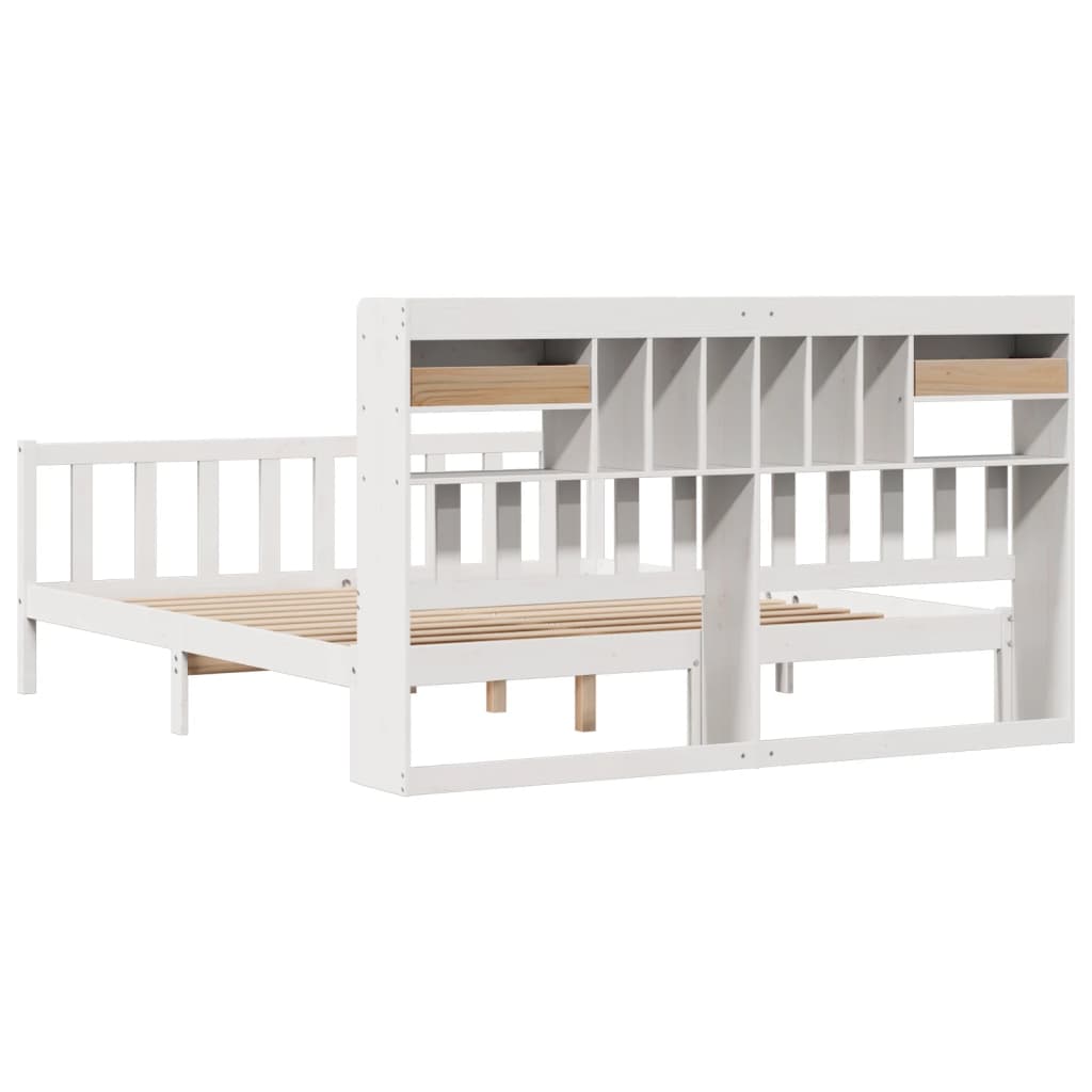 Lit bibliothèque sans matelas blanc 180x200 cm bois pin massif - XIOS