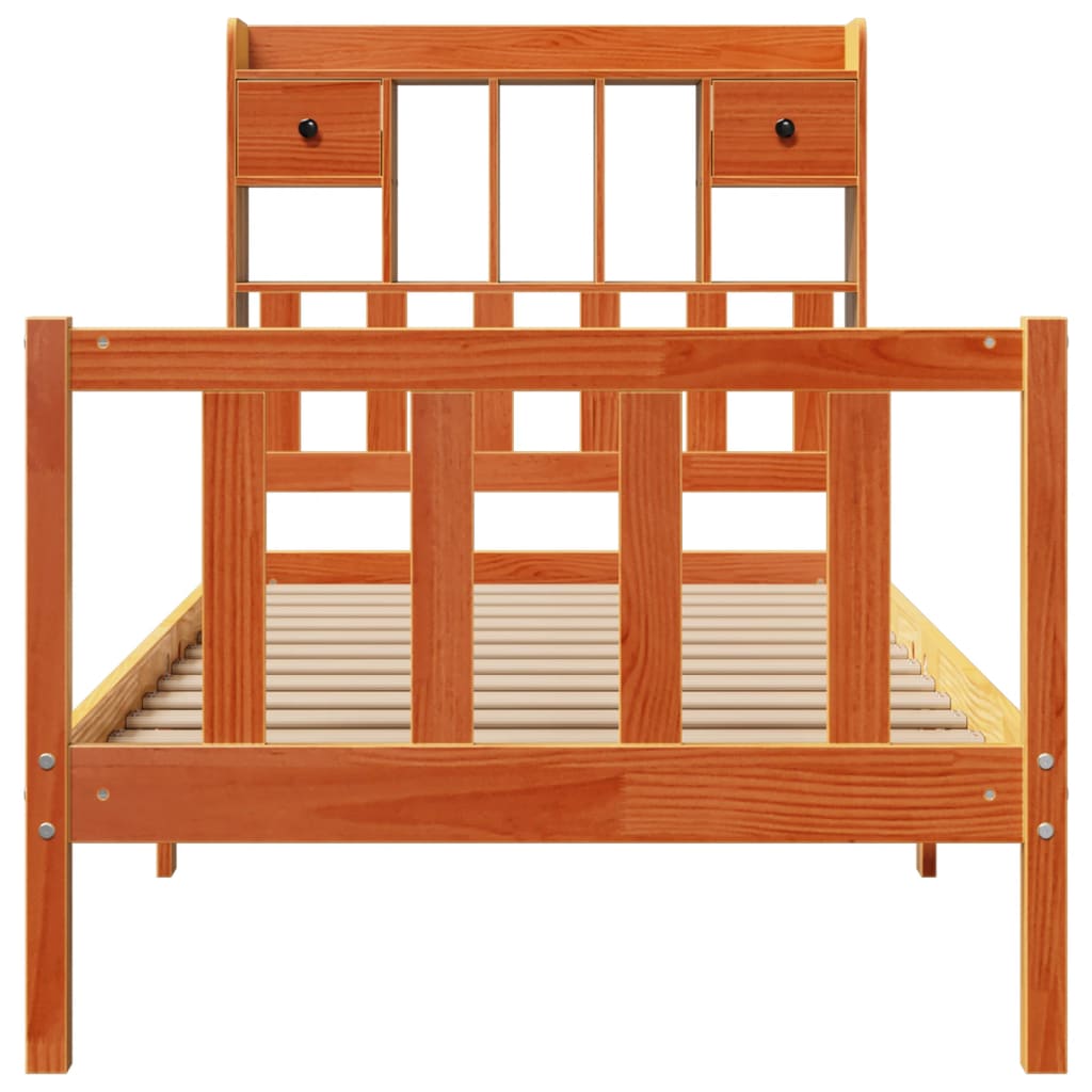 Lit bibliothèque sans matelas cire marron 100x200 cm pin massif - XIOS