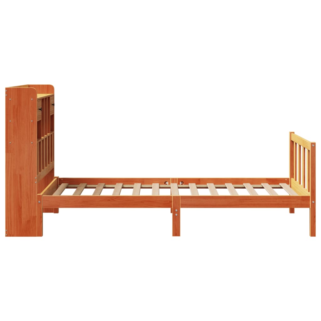 Lit bibliothèque sans matelas cire marron 100x200 cm pin massif - XIOS