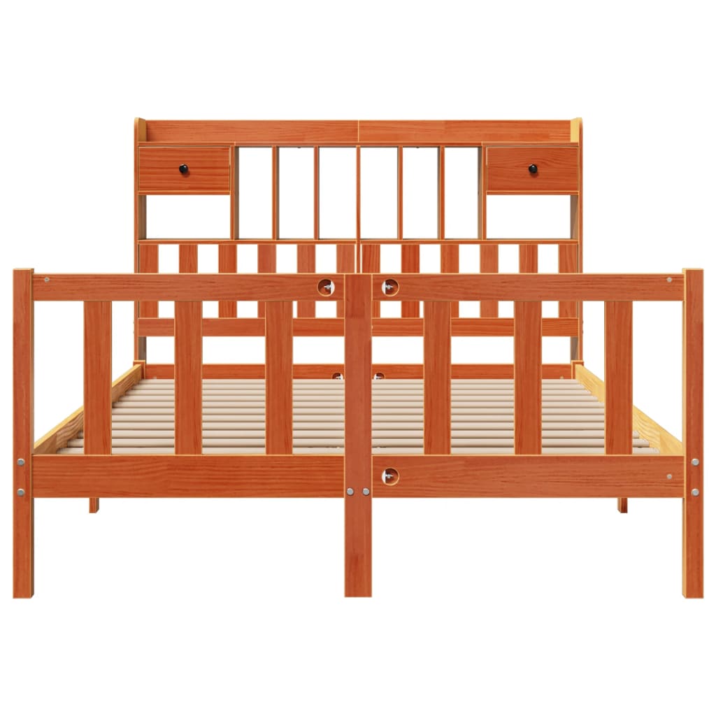 Lit bibliothèque sans matelas cire marron 150x200 cm pin massif