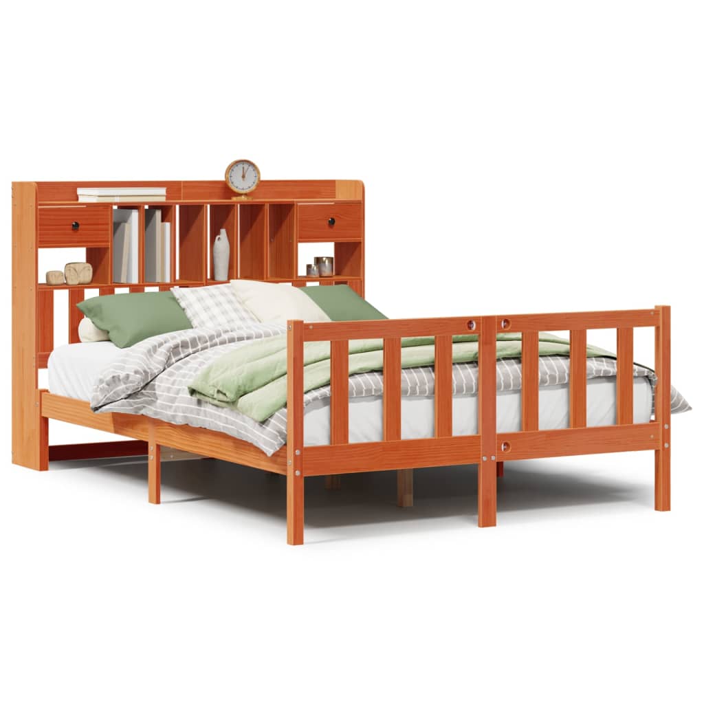 Lit bibliothèque sans matelas cire marron 160x200 cm pin massif