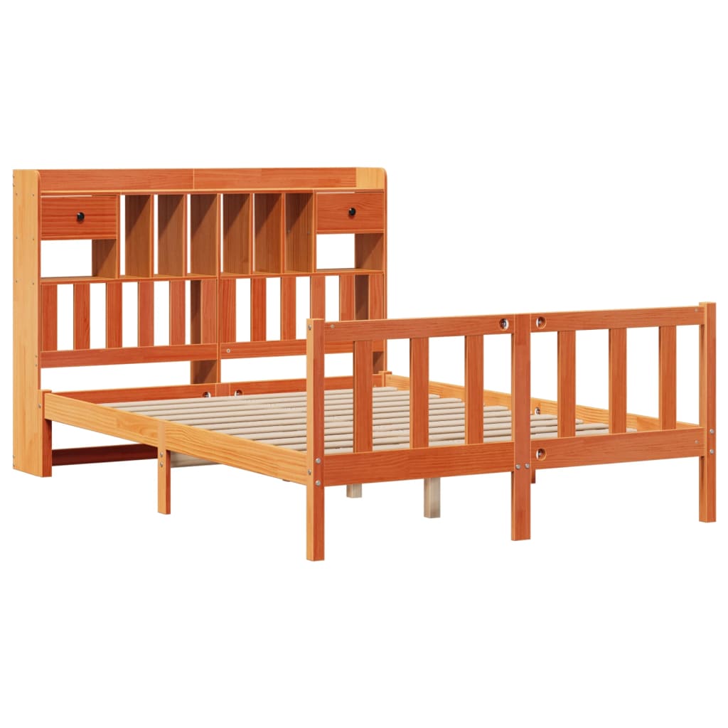 Lit bibliothèque sans matelas cire marron 160x200 cm pin massif