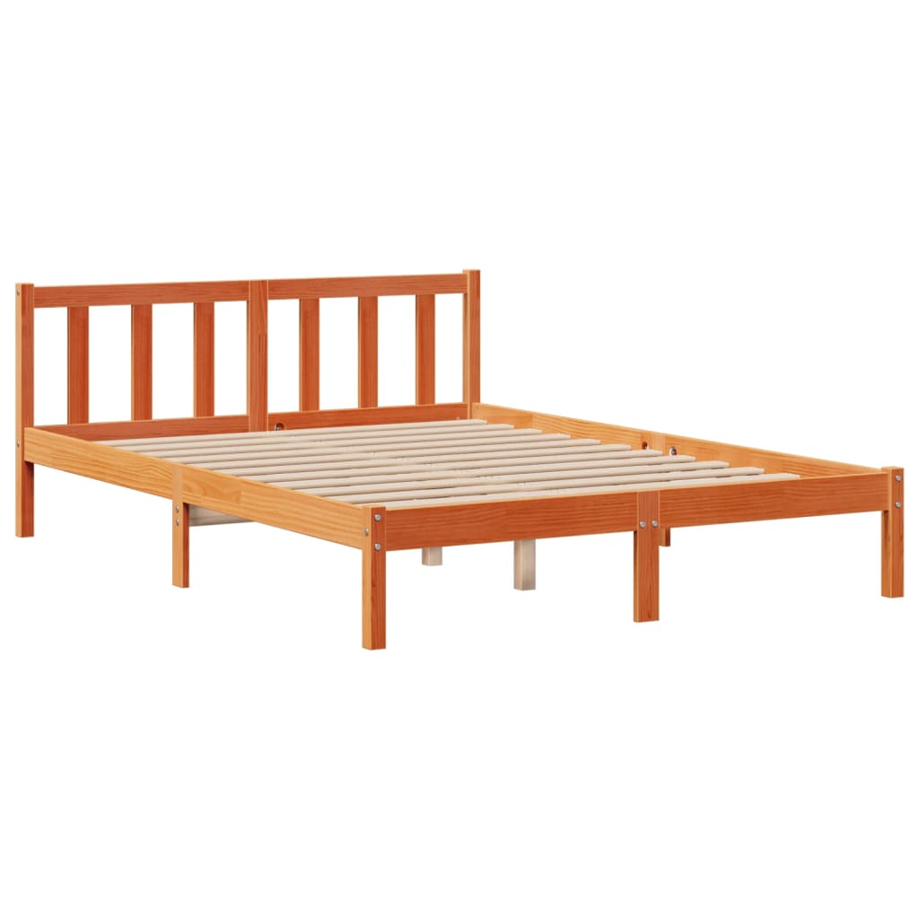 Lit bibliothèque sans matelas cire marron 160x200 cm pin massif