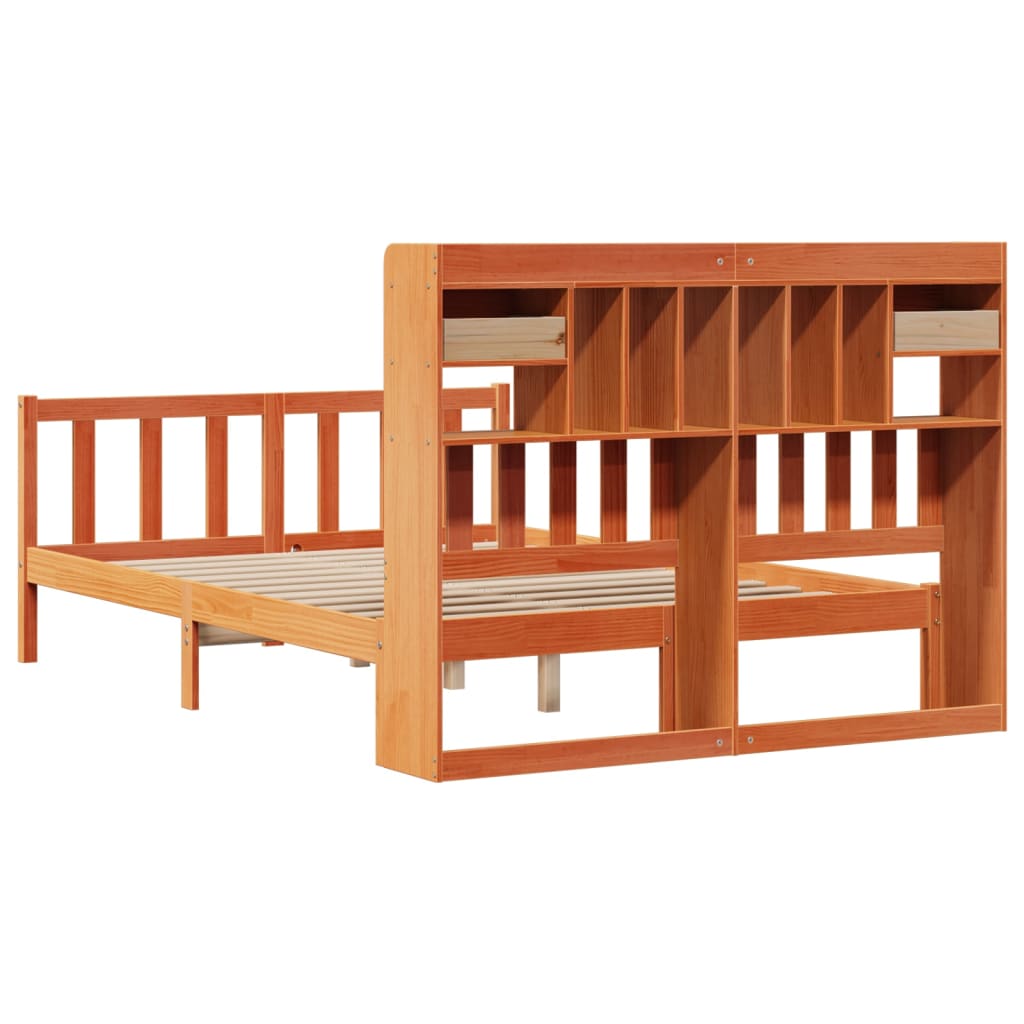 Lit bibliothèque sans matelas cire marron 160x200 cm pin massif