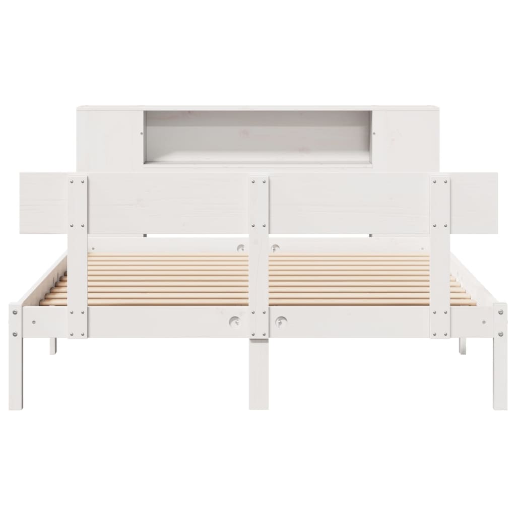 Lit bibliothèque sans matelas blanc 135x190 cm bois pin massif - XIOS