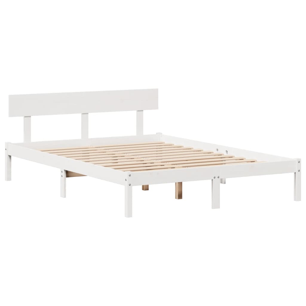 Lit bibliothèque sans matelas blanc 140x190 cm bois pin massif - XIOS