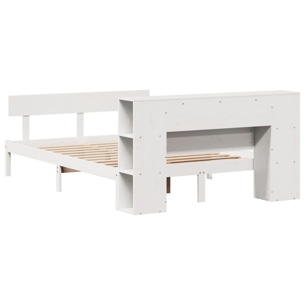 Lit bibliothèque sans matelas blanc 140x190 cm bois pin massif - XIOS