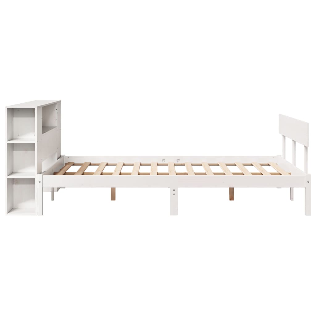 Lit bibliothèque sans matelas blanc 140x200 cm bois pin massif - XIOS