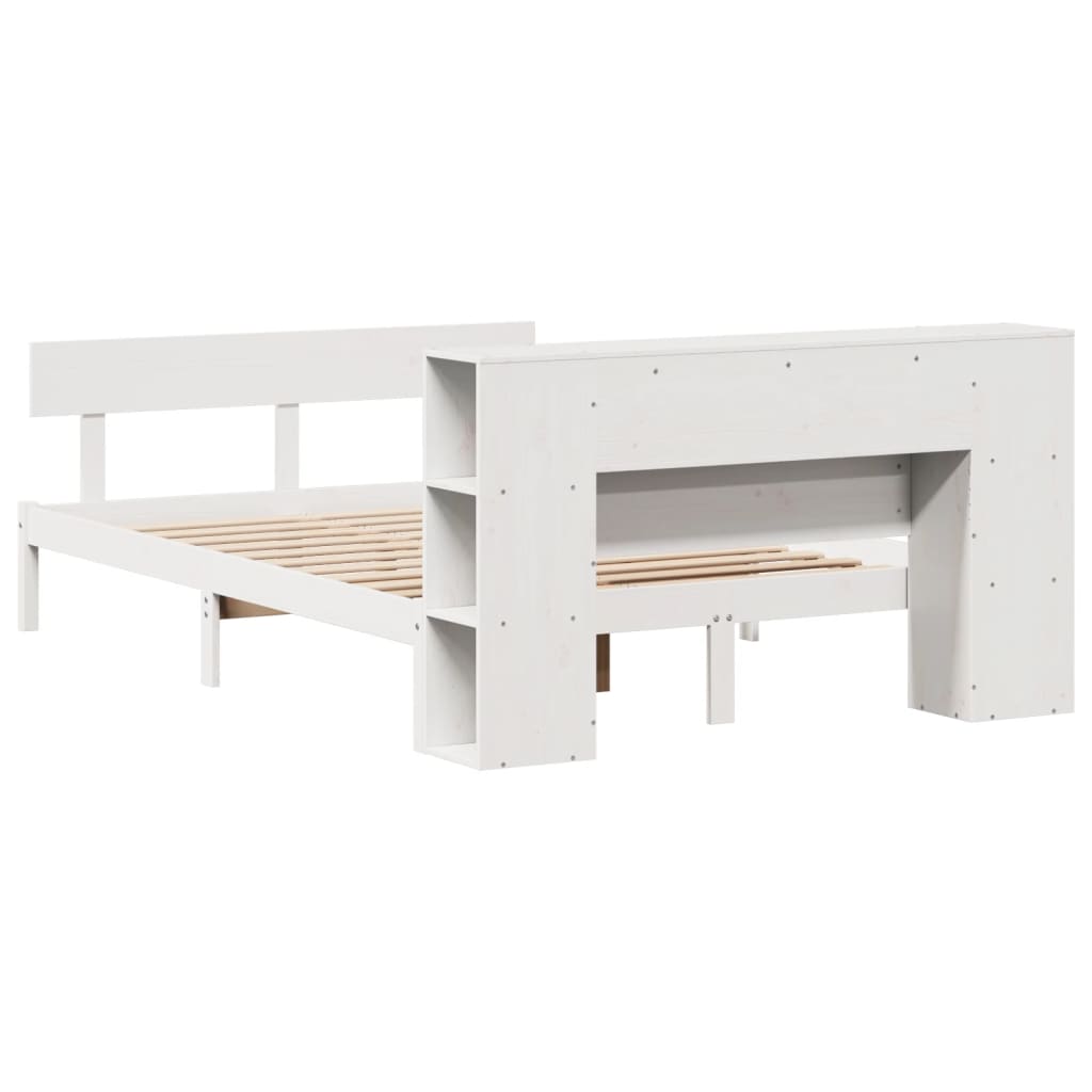 Lit bibliothèque sans matelas blanc 150x200 cm bois pin massif - XIOS