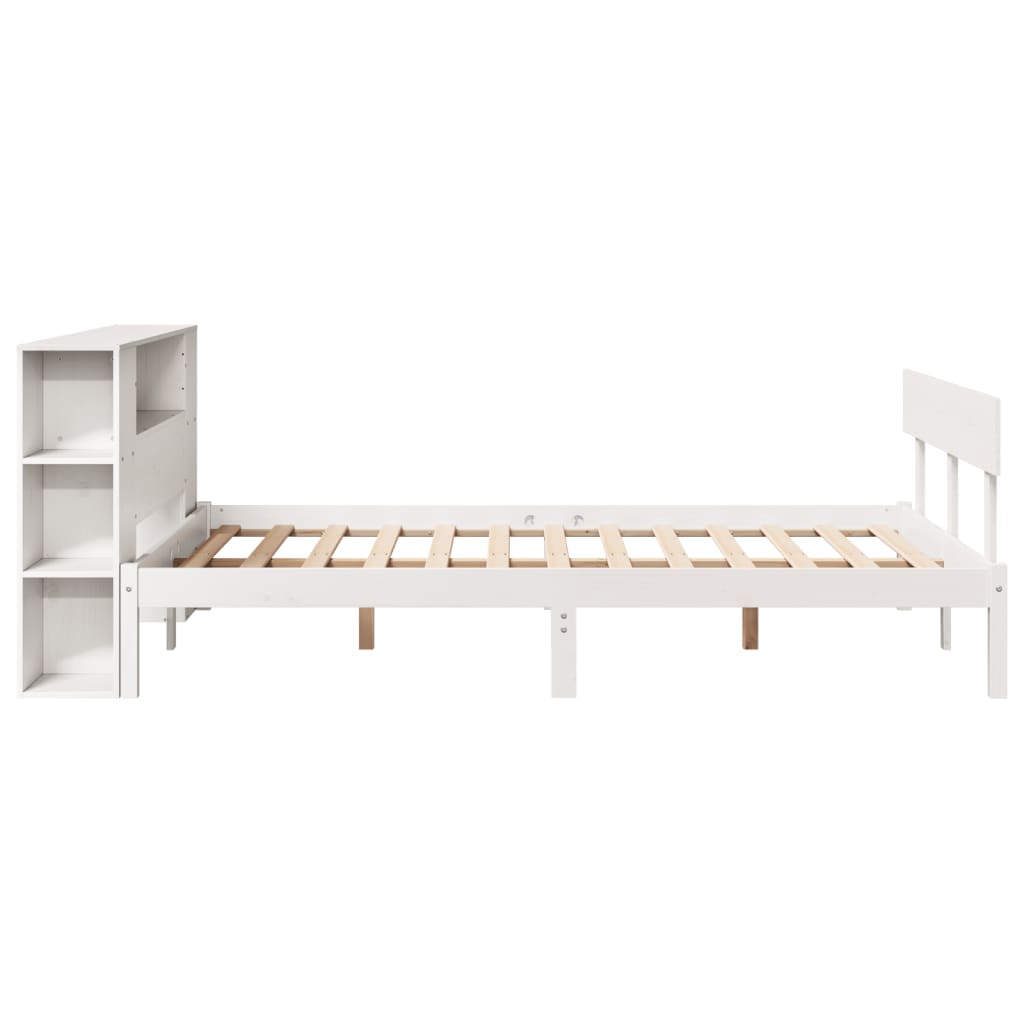 Lit bibliothèque sans matelas blanc 160x200 cm bois pin massif - XIOS