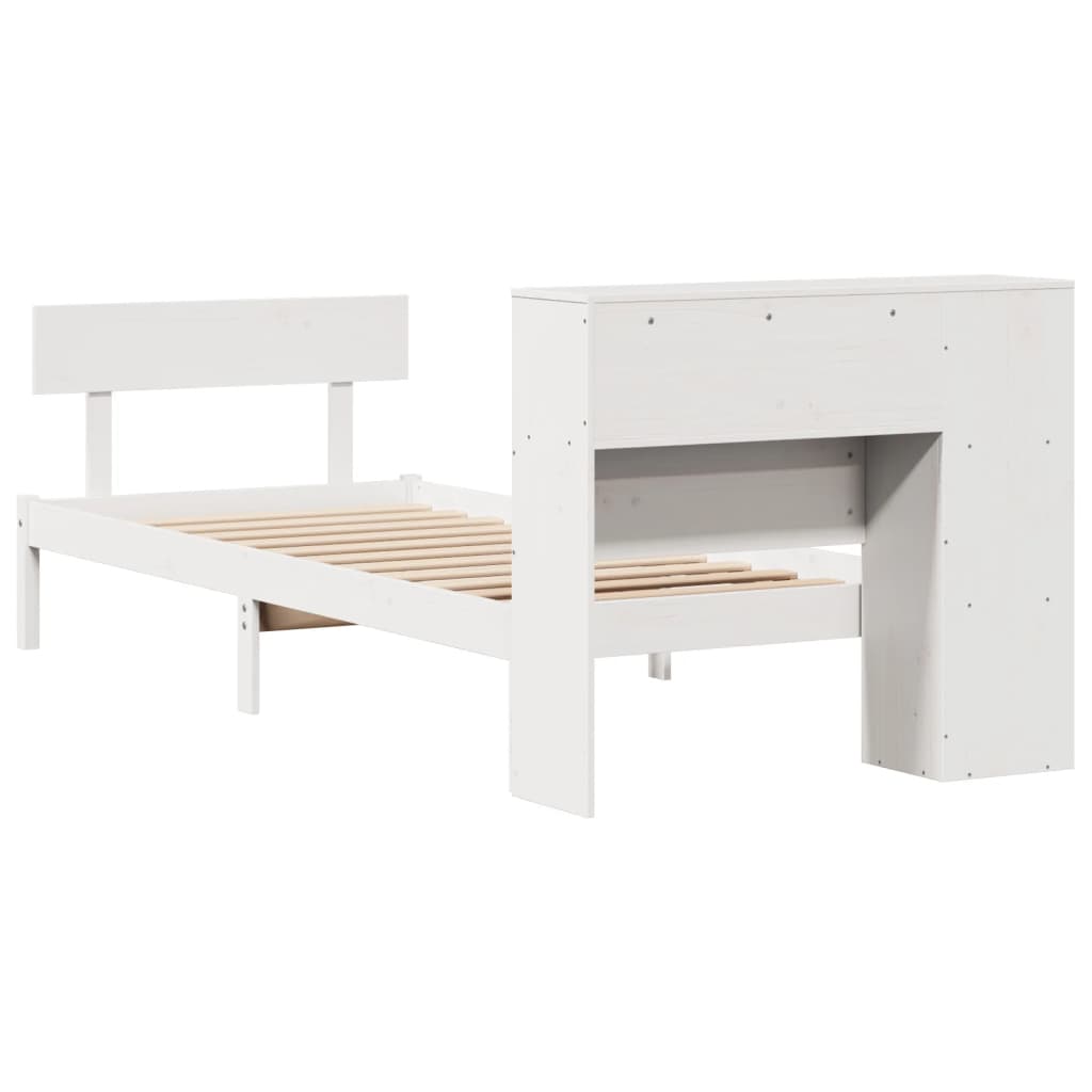 Lit bibliothèque sans matelas blanc 75x190cm bois de pin massif - XIOS