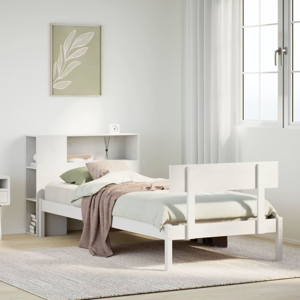 Lit bibliothèque sans matelas blanc 75x190cm bois de pin massif - XIOS