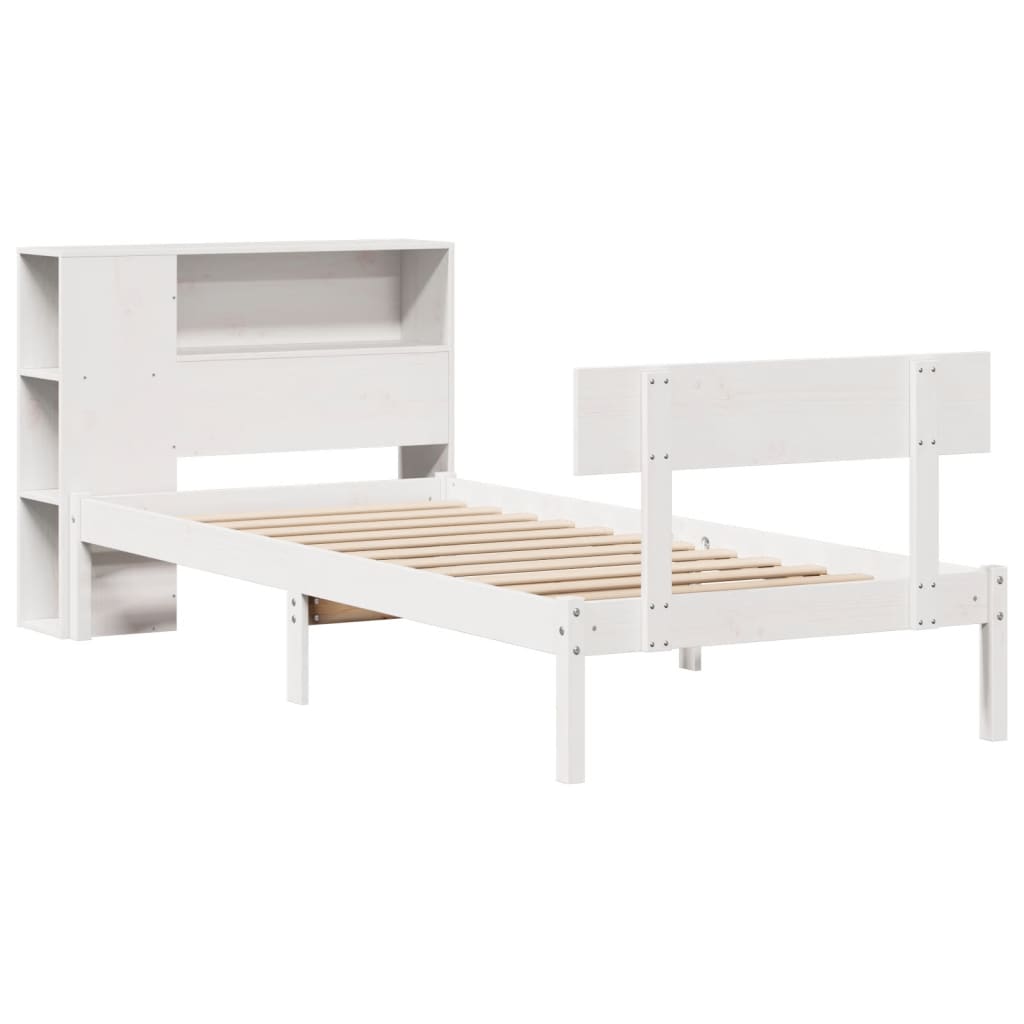 Lit bibliothèque sans matelas blanc 90x190cm bois de pin massif - XIOS