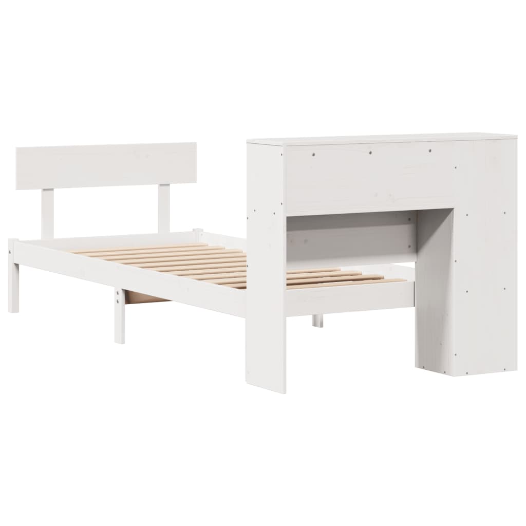 Lit bibliothèque sans matelas blanc 90x190cm bois de pin massif - XIOS