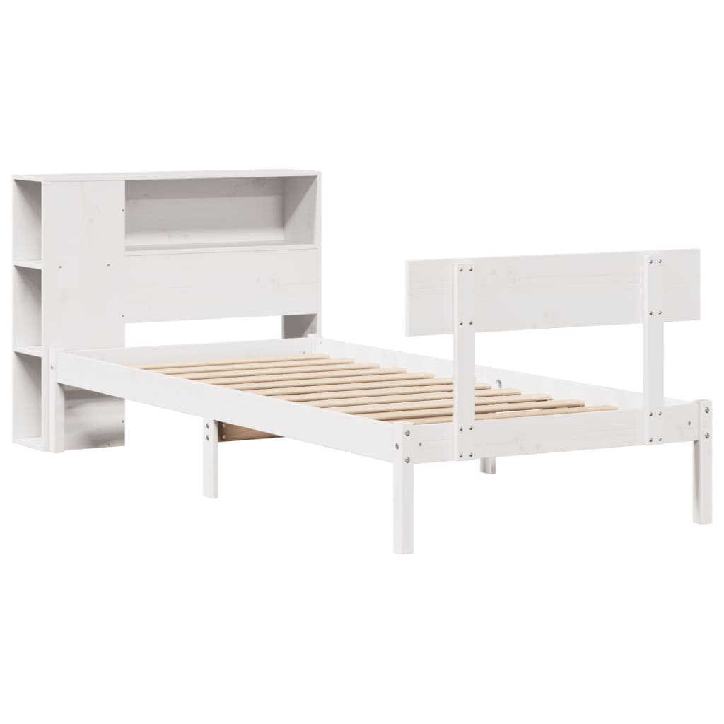 Lit bibliothèque sans matelas blanc 90x200cm bois de pin massif - XIOS