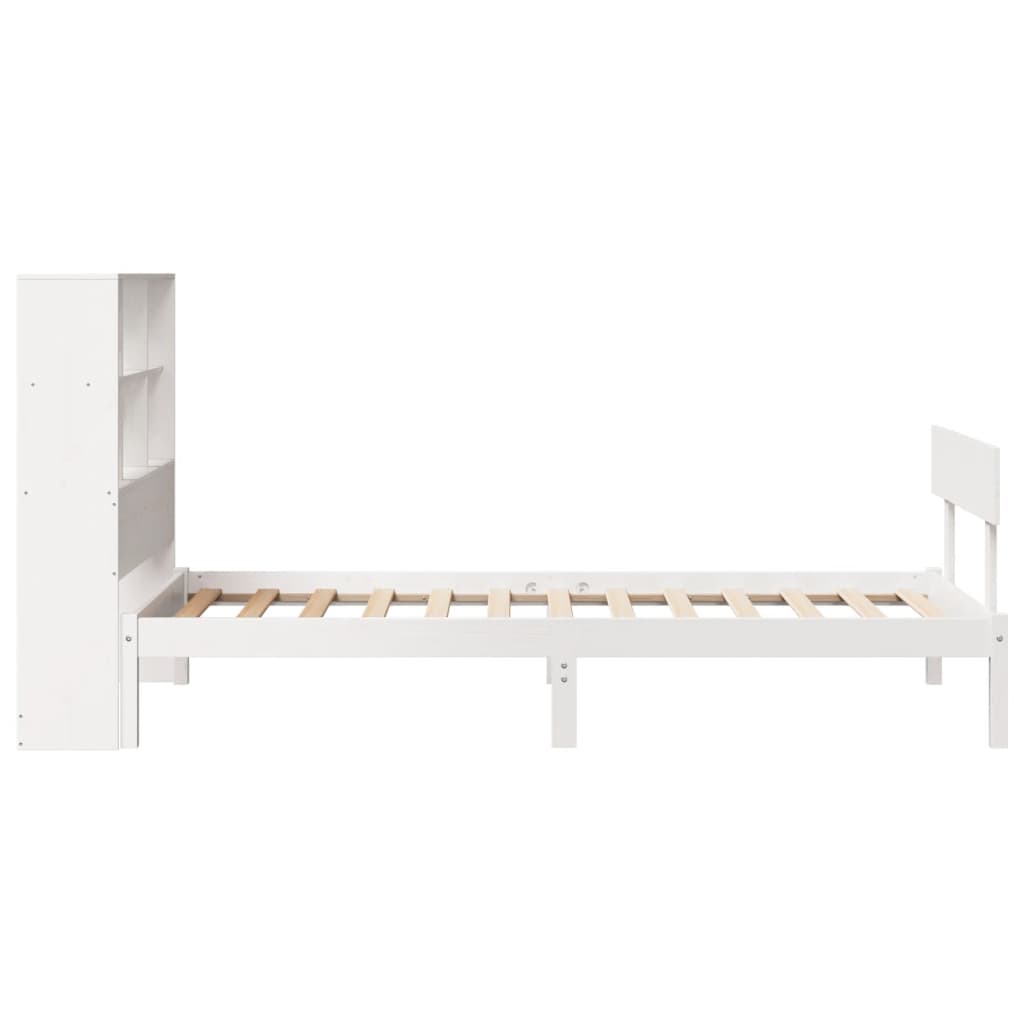 Lit bibliothèque sans matelas blanc 90x200cm bois de pin massif - XIOS