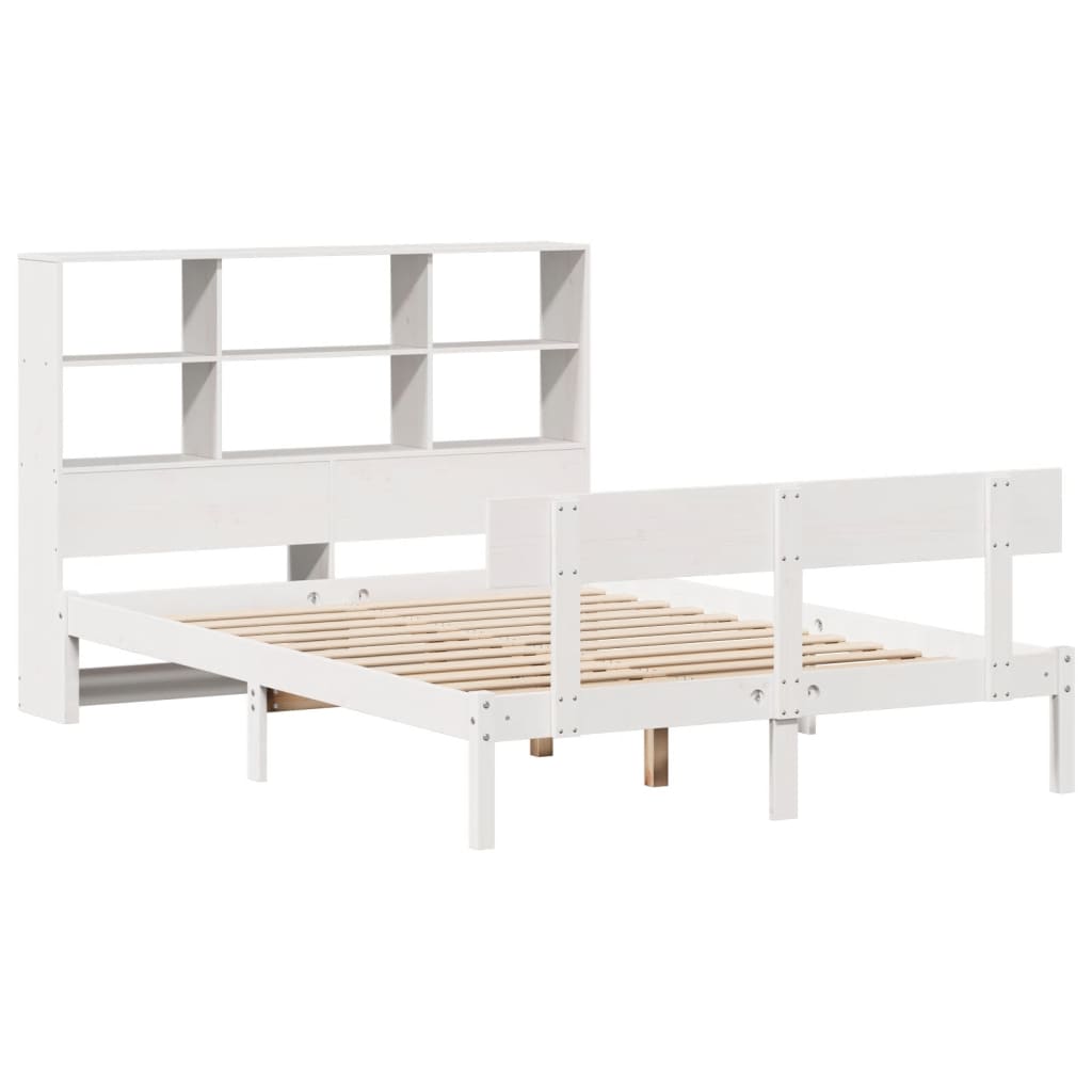Lit bibliothèque sans matelas blanc 160x200 cm bois pin massif - XIOS