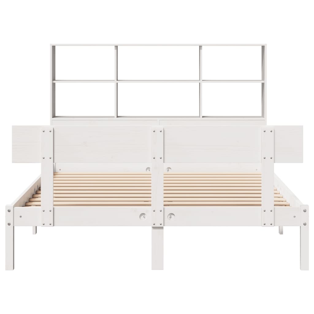 Lit bibliothèque sans matelas blanc 160x200 cm bois pin massif - XIOS