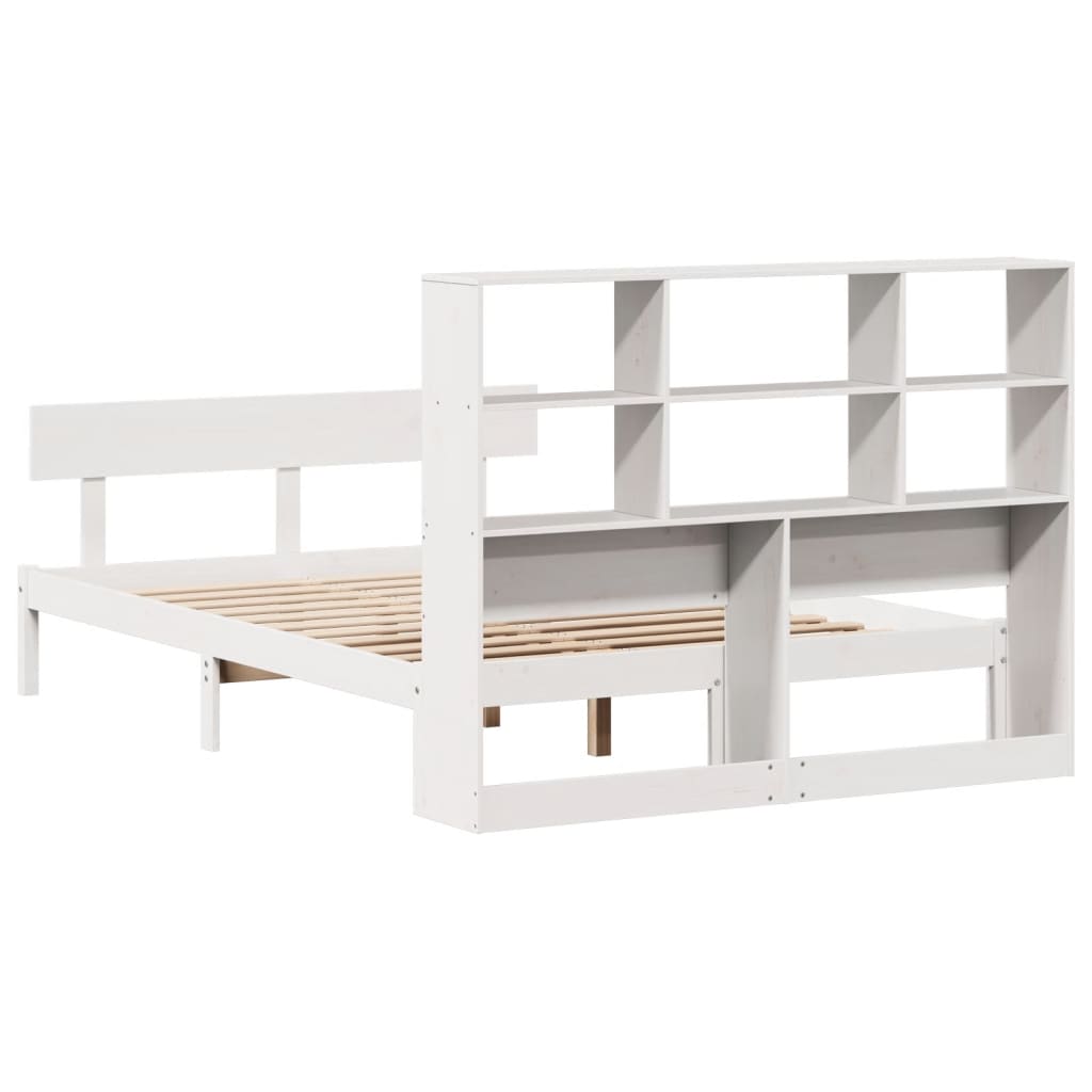 Lit bibliothèque sans matelas blanc 160x200 cm bois pin massif - XIOS