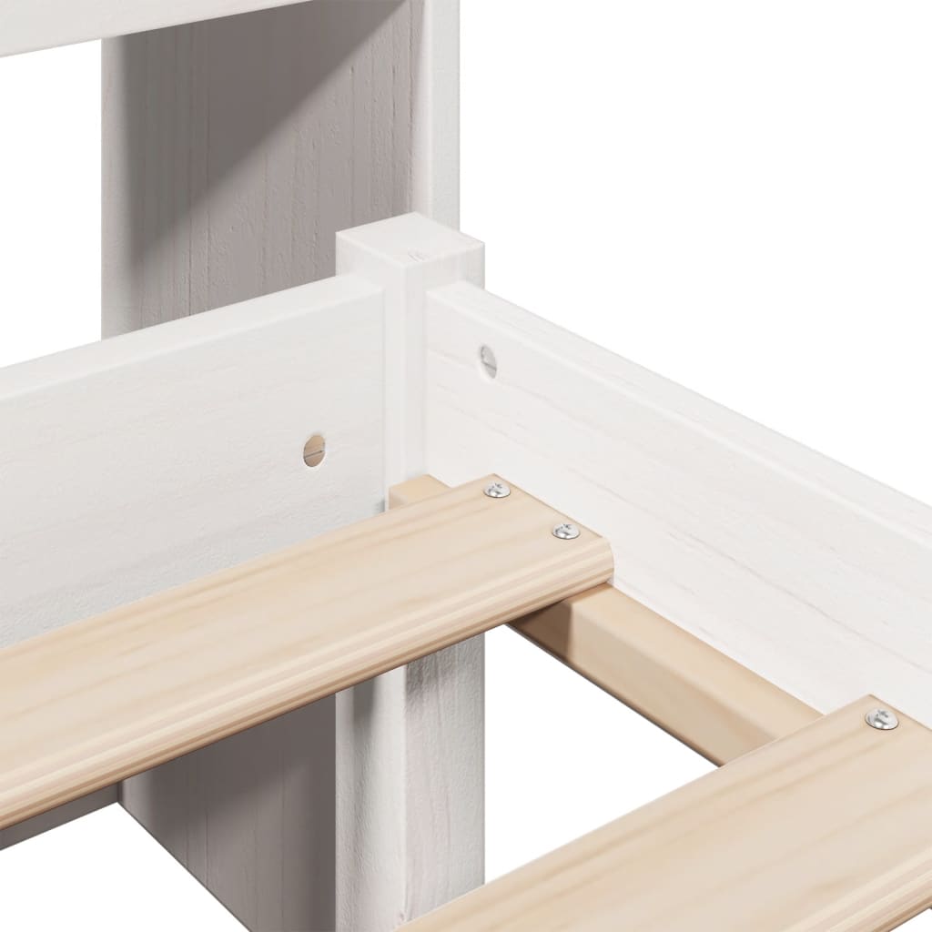 Lit bibliothèque sans matelas blanc 160x200 cm bois pin massif - XIOS