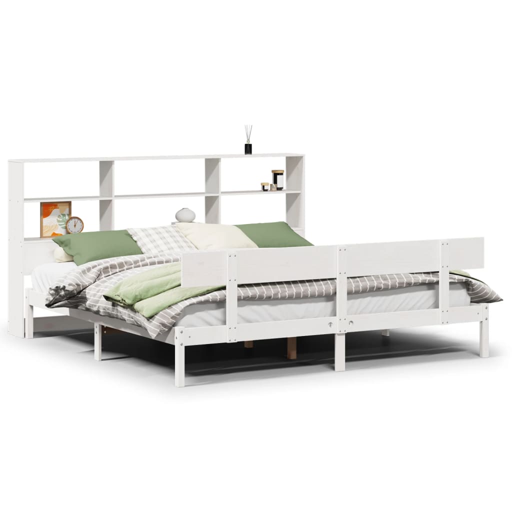 Lit bibliothèque sans matelas blanc 180x200 cm bois pin massif