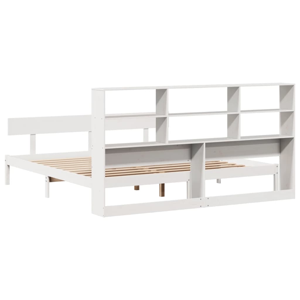 Lit bibliothèque sans matelas blanc 180x200 cm bois pin massif
