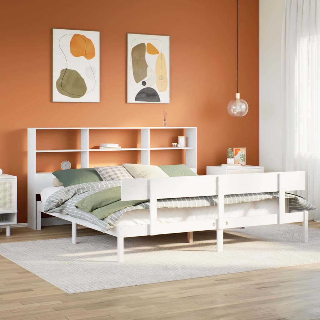 Lit bibliothèque sans matelas blanc 180x200 cm bois pin massif - XIOS
