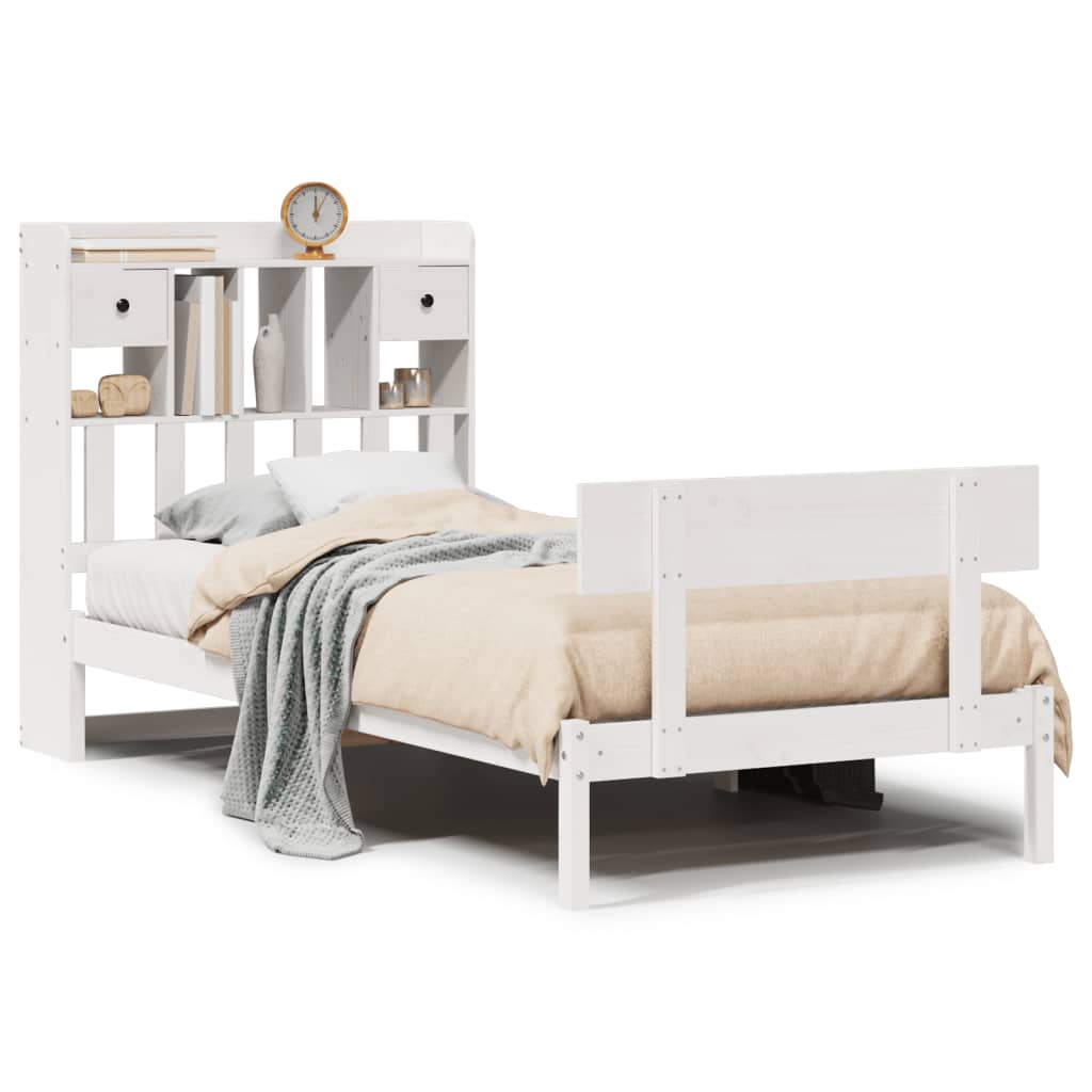 Lit bibliothèque sans matelas blanc 75x190cm bois de pin massif - XIOS