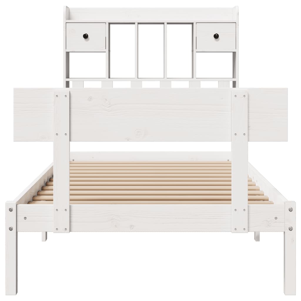 Lit bibliothèque sans matelas blanc 90x190cm bois de pin massif - XIOS