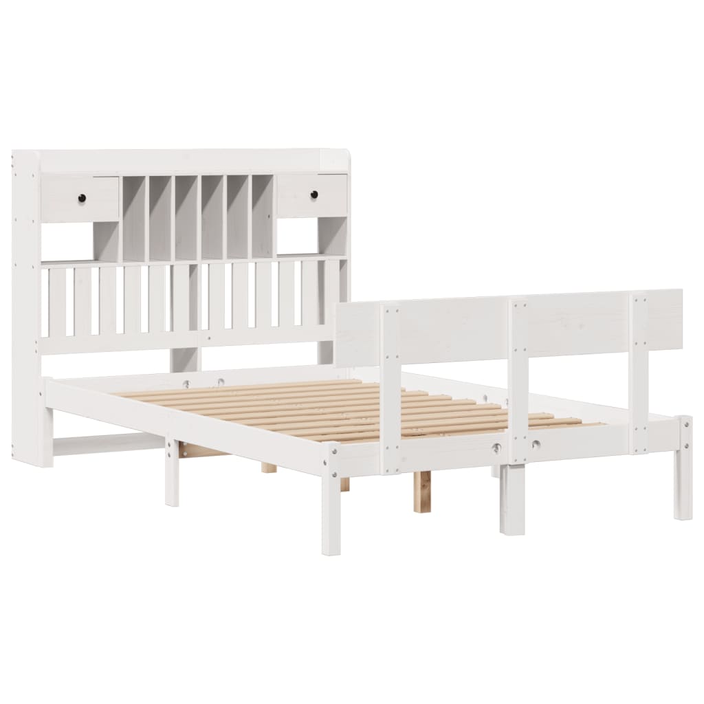 Lit bibliothèque sans matelas blanc 135x190 cm bois pin massif - XIOS